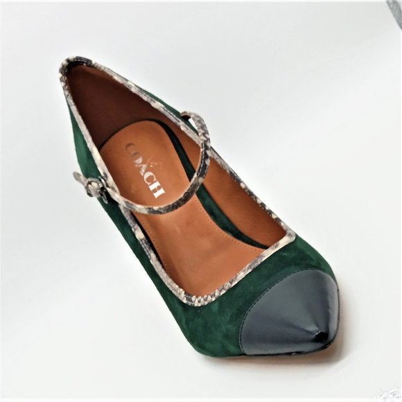 COPY - COACH Smith Mary Jane Green Suede Upper He… - Picture 4 of 7